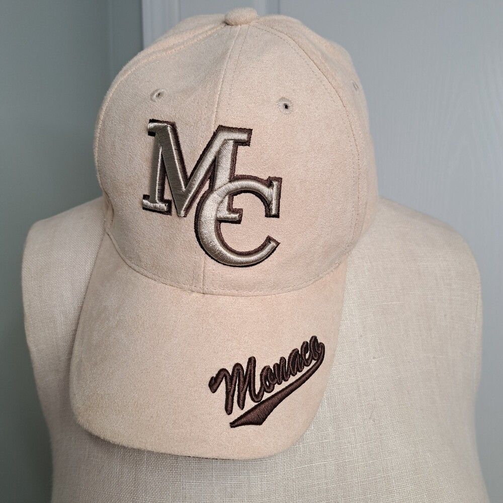 Tan White Monaco Monte Carlo Embroidered Baseball Cap Suede Feel